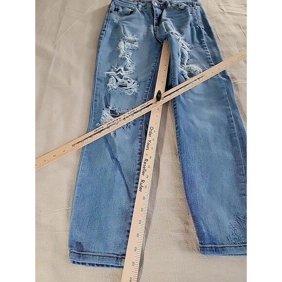 Judy Blue Womens 3 26 28x27 Jeans Boyfriend Distressed Mid Rise Medium Logo EUC - Picture 2 of 16